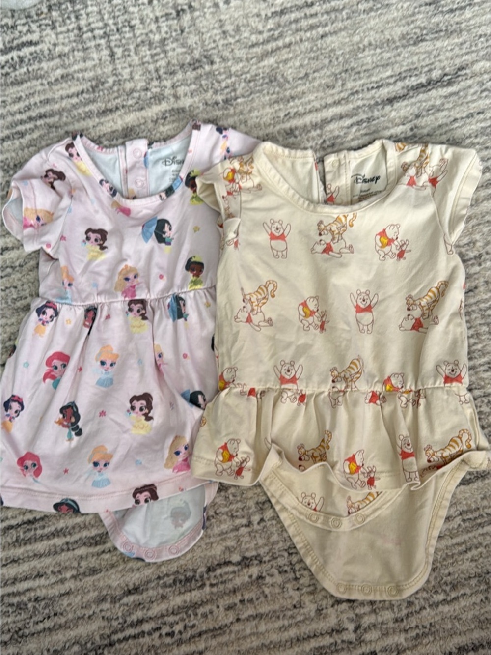 Disney Girls' Pink Princess & Cream Winnie the Pooh Peplum One-Piece Bodysuits
